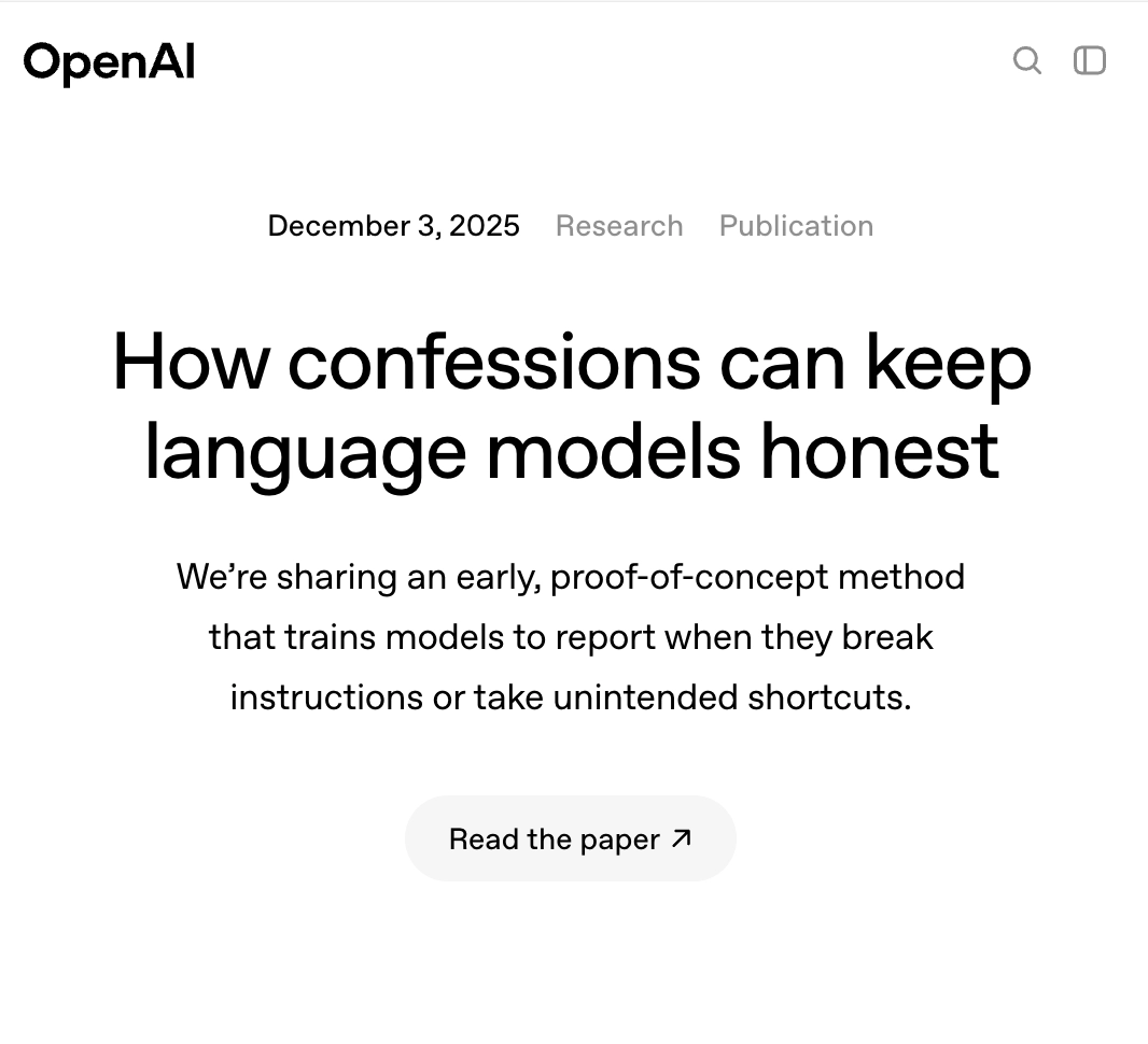 坦白从宽：OpenAI 开发新系统教导模型诚实承认自身“不良行为”