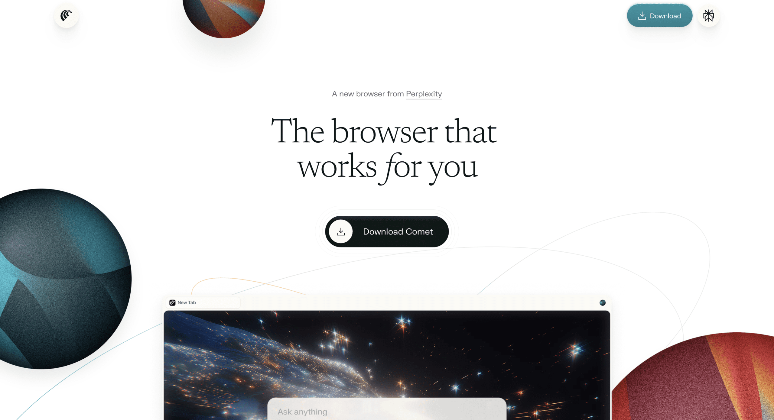 Perplexity Comet Landing page