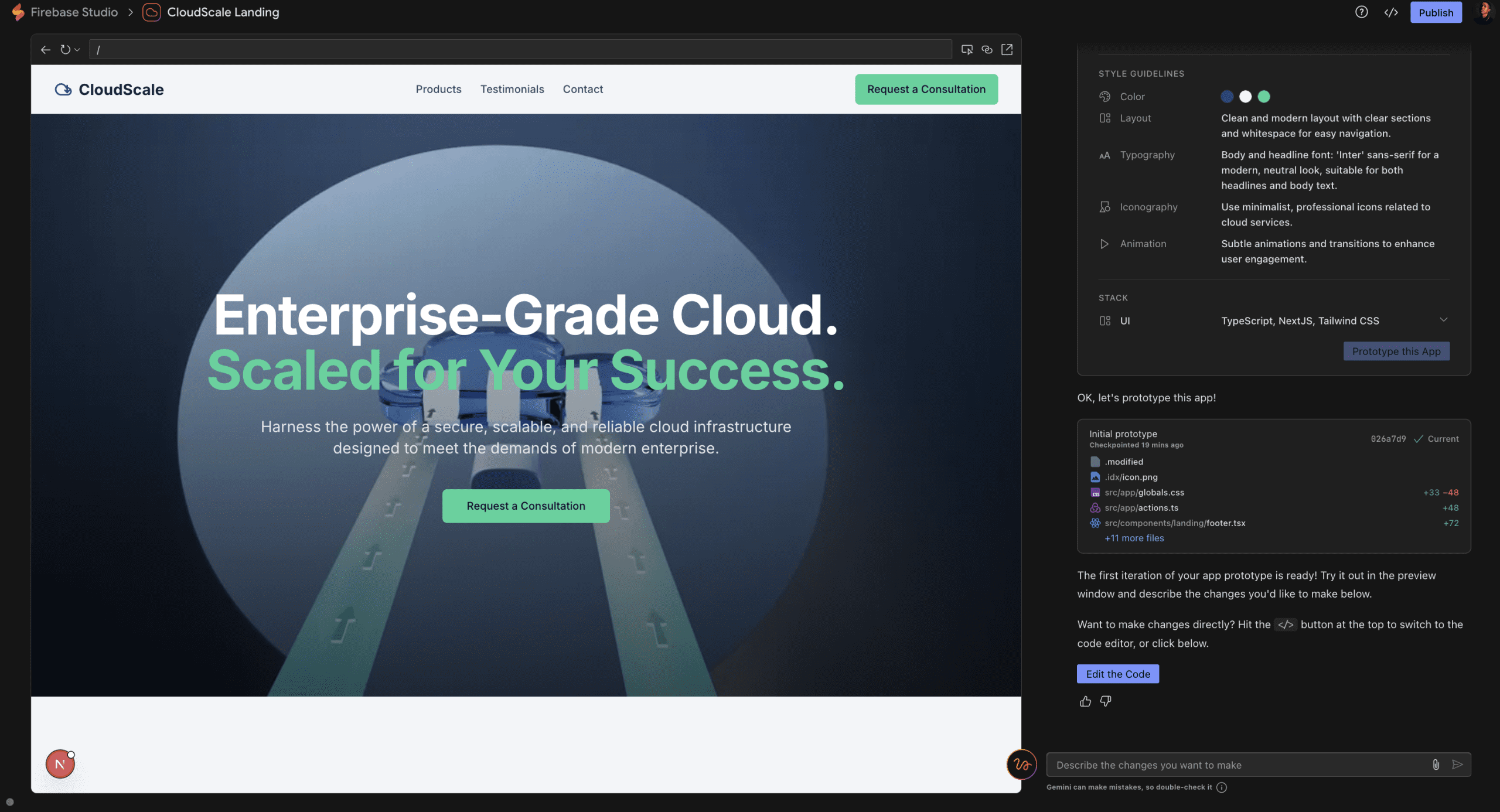 Firebase Studio refined prototype
