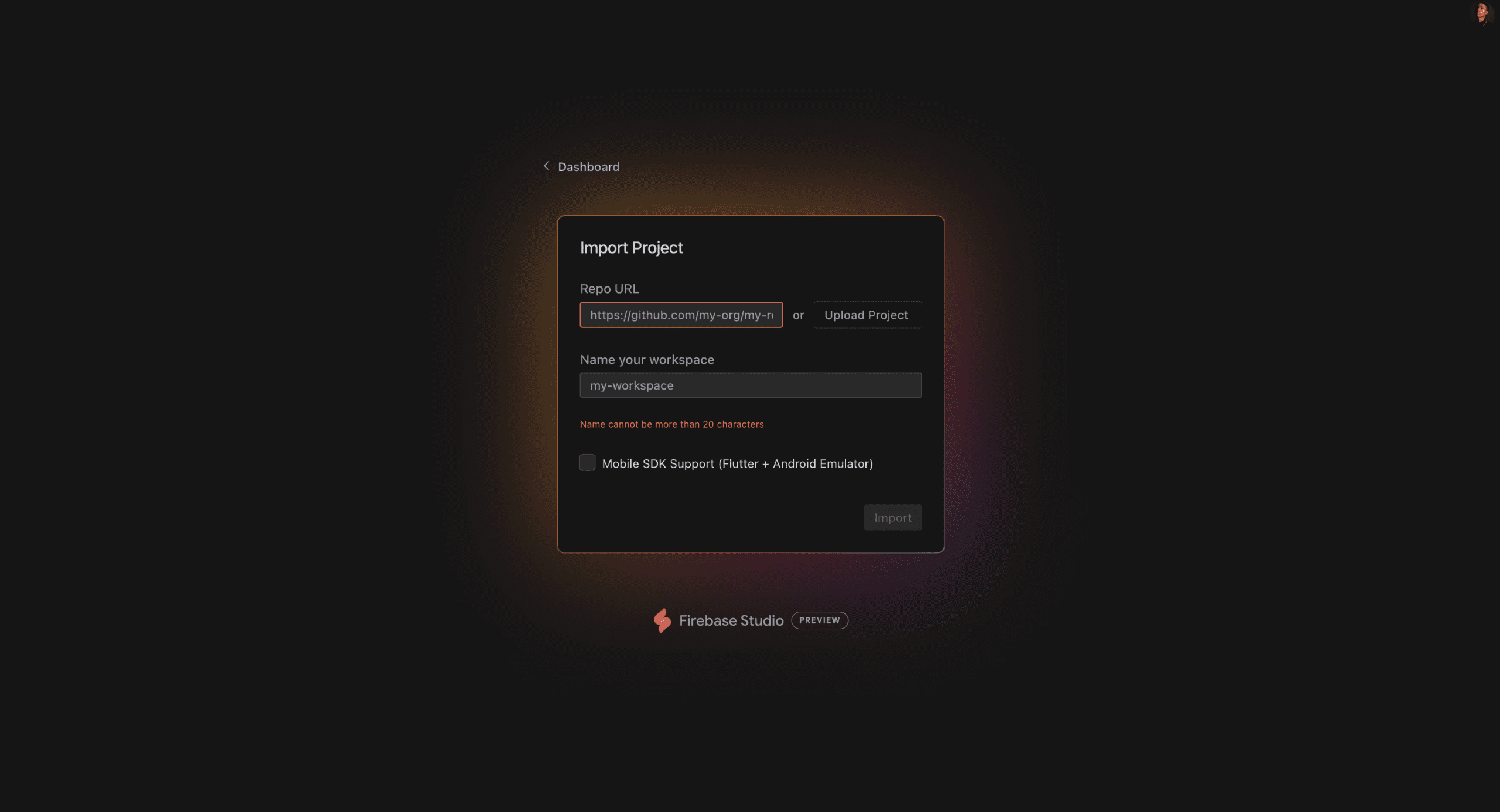 Firebase Studio Importing an Existing Project