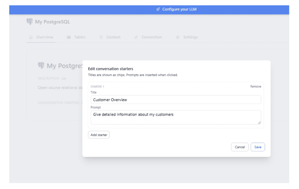 Setting up Conversation Starters