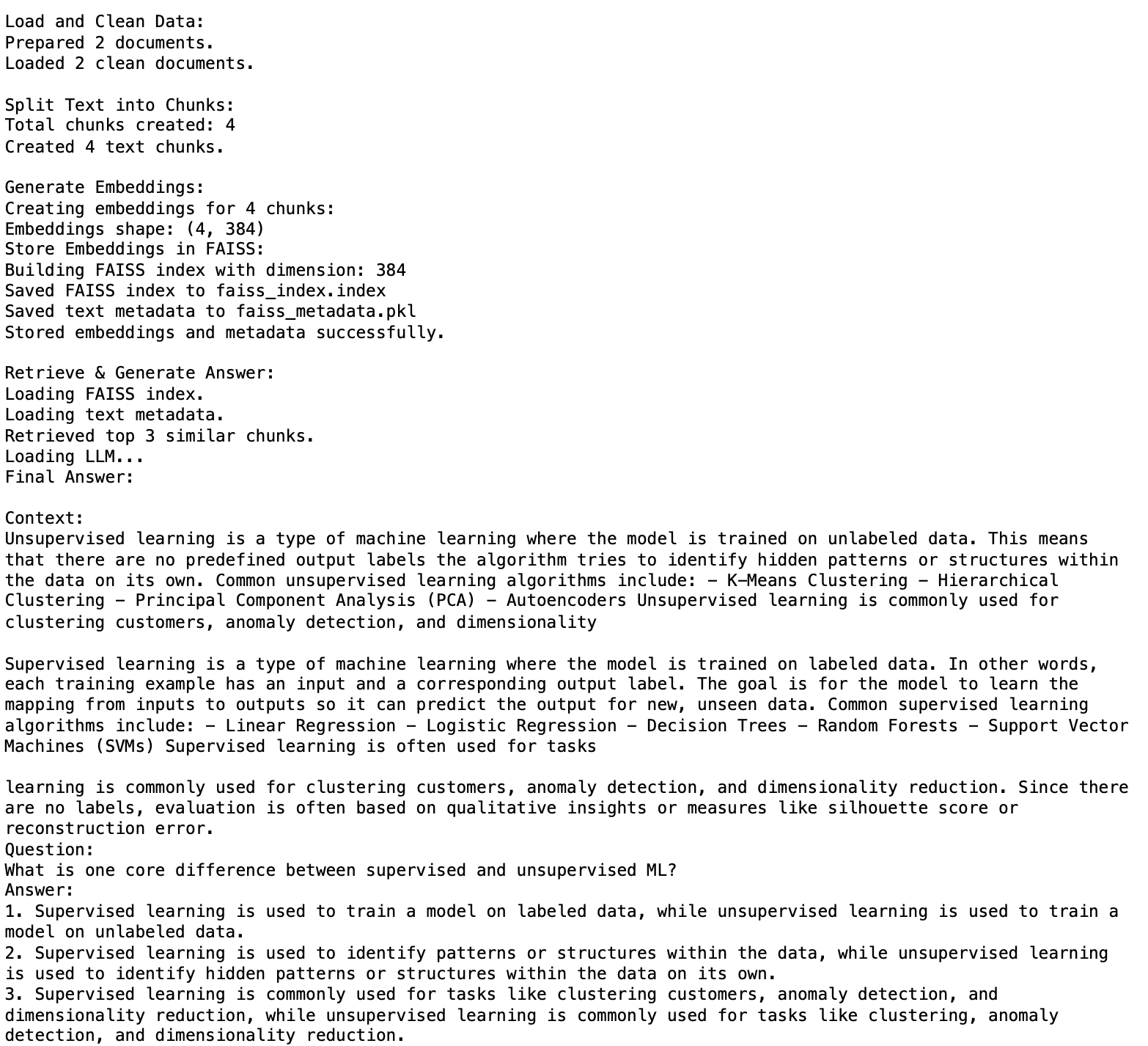 Screenshot of the Output