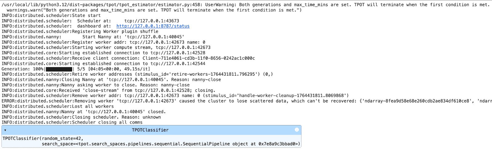 Screenshot of TPOT training